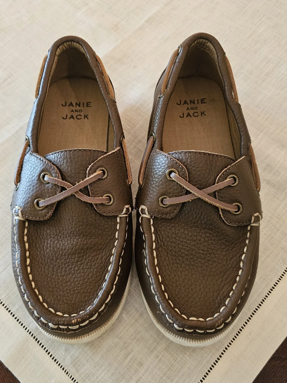 Janie and Jack Brown Leather Boat Shoes Sz 13